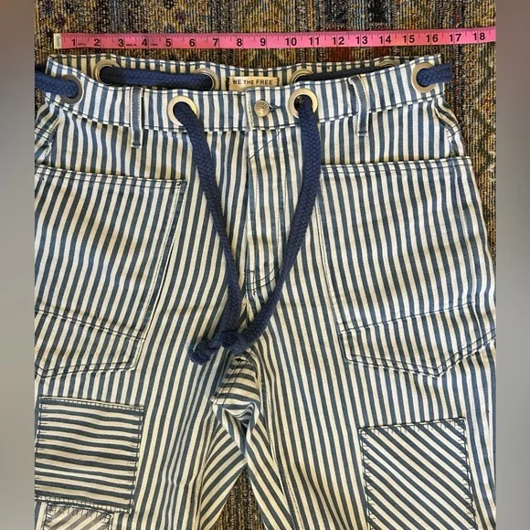 NWOT Free People Moxie Blue Railroad Stripe Pants size 28 Dark Slate - Picture 8 of 10